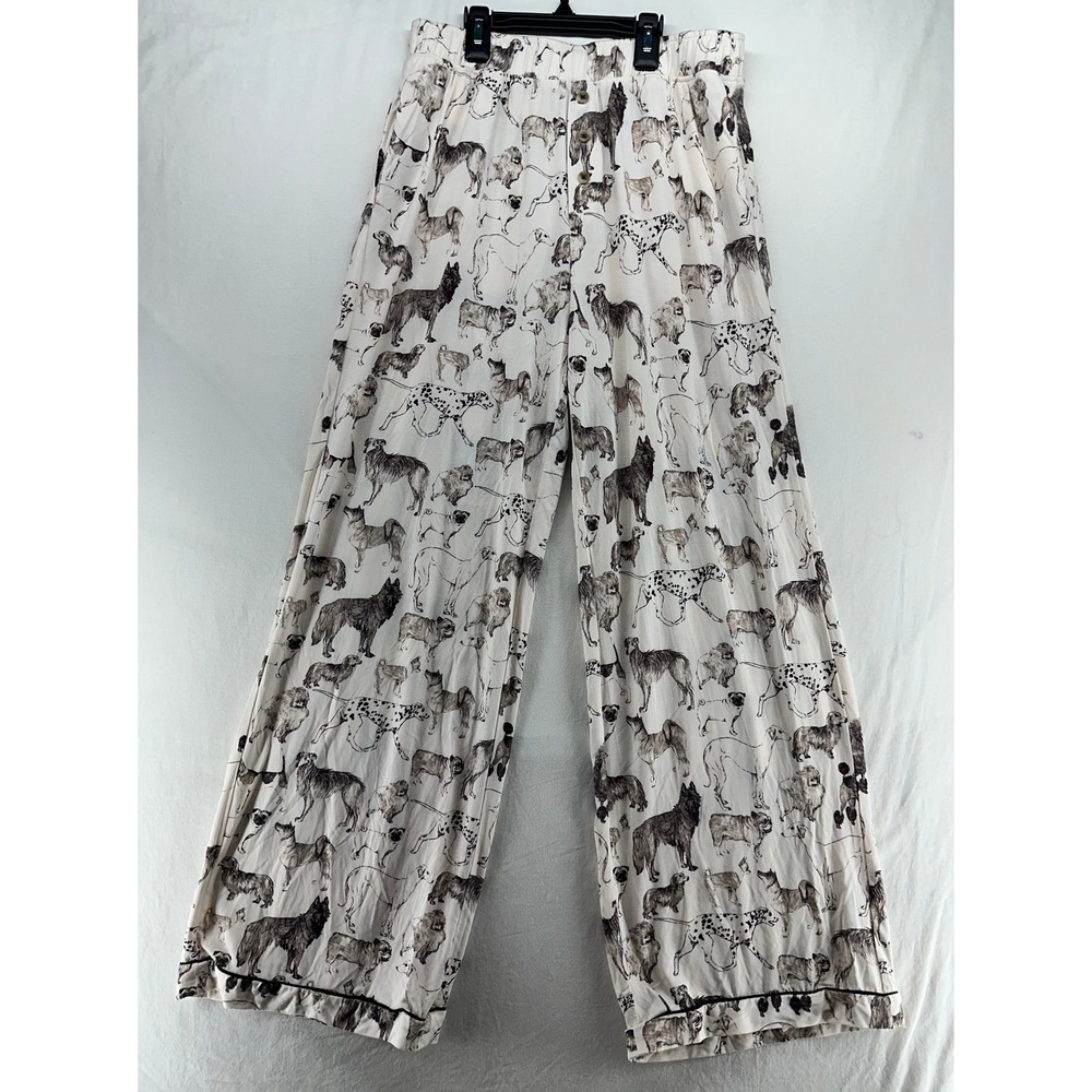 Lyrebird Anthropologie Dog Print Pajama Pants XS Cream Modal Wide Leg Lounge